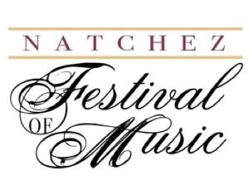 Natchez Festival of Music sign with cursive lettering